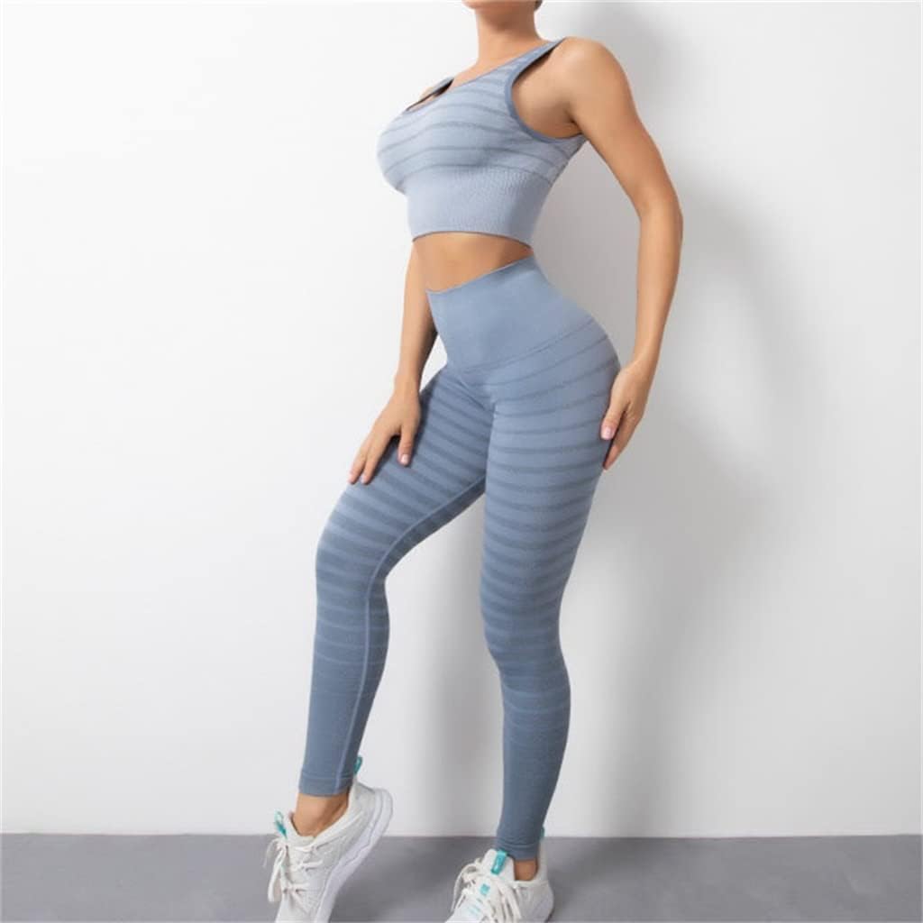 Gradient Stripe Peach Hip Yoga Suit Female Seamless Vest High Elastic Fitness Suit(Small)