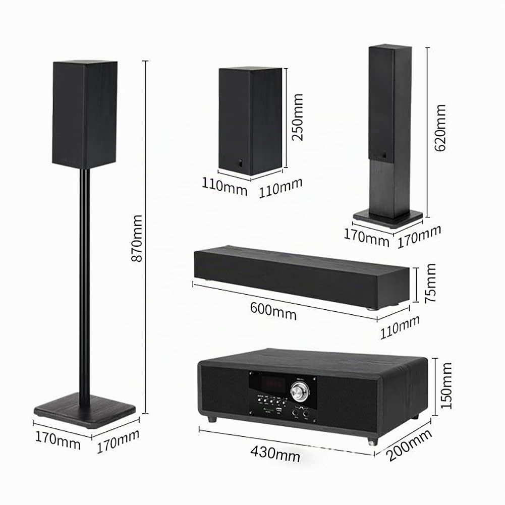 Audio Home Theater 5.1, Audio Surround Wireless Bluetooth da 100 W, Potenza Audio Stereo Home Theater, 5 Altoparlanti, Telecomando, Suono Veramente a 360° di Alta qualità