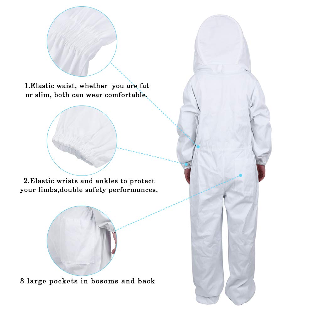 Apicultura Ventilada con Velo Redondo Desmontable, Traje de Protección Cómodo Chaqueta de Apicultura para Unisex, Apicultor Profesional (XXL, Blanco)