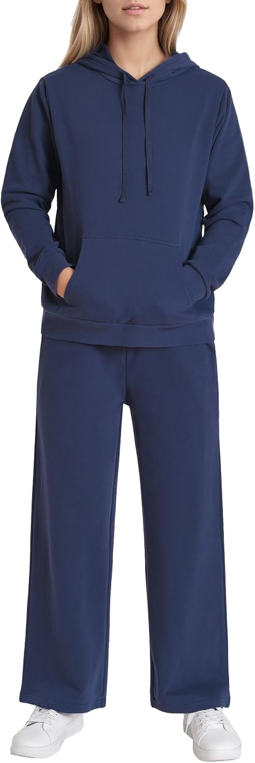 Weintee Women's Petite Sweatsuits 2 Piece Outfits Hoodie Sweatshirts and Sweatpants Sets Wide Leg Jogging Suits