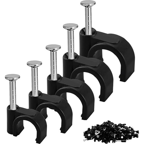 500pcs Round Cable Clips Skirting Wire Nail Clips Holder Management Wire Tidy for Ethernet Electrical Cables Wires 4mm 6mm 8mm 10mm 12mm Black Cover