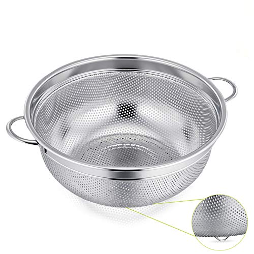 HaWare Stainless Steel Colander 20cm Micro-Perforated & Footed Metal Colander with Handle Heavy Duty Strainer for Kitchen Food/Pasta/Vegetable/Rice/Fruit/Noodles - Dishwasher Safe
