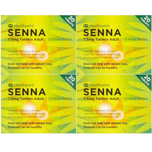 4 x Senna 7.5mg 20 Tablets - Constipation Relief (Four Packs) Effective Overnight Constipation Relief Natural & Stool Softener for Adults Supports Digestion Eases Nausea