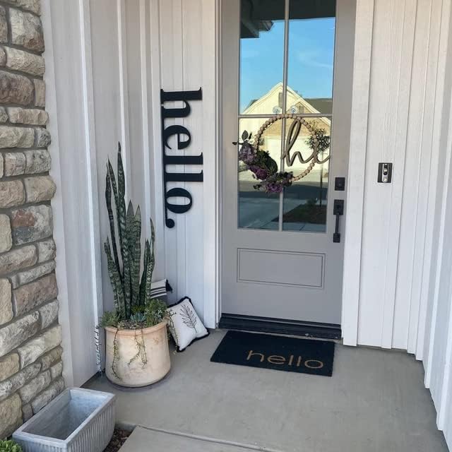 Letrero de metal con texto en inglés "Hello Hello", decoración de puerta delantera, decoración de porche frontal, letrero de bienvenida vertical,