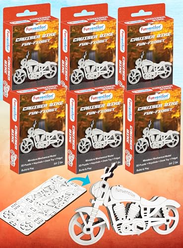Image of Funvention Fun Fidget Cruiser Bike (Return Gift Pack of 6) - DIY Mechanical Model Kit for Kids | 3D Puzzle with Geared Mechanism | Birthday Return Favour Gift Pack of 6 | STEM Build & Play Toy Age 5+