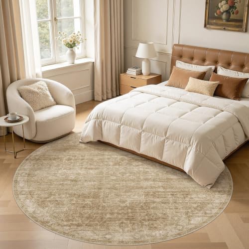 DMOYEST Vintage Teppich Rund 200 cm Braun Waschbar – Ansicht 3