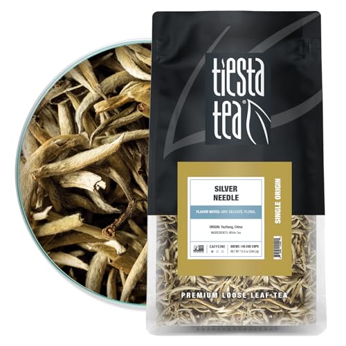 Image of Tiesta Tea Silver Needle White Tea - Premium Loose Leaf, Single-Origin from China | Pure Unblended Low-Caffeine Tea | Hot or Cold Brew | 12oz Resealable Bulk Pouch | Brews 200 Cups