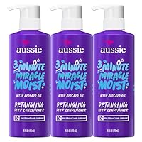 Aussie 3 Minute Miracle Moist Deep Conditioner for Dry Hair, Avocado & Jojoba Oil, Safe for Color Treated Hair, Nourishing Hydration, Silky Shine, Paraben-Free, 16 Fl Oz Each, Triple Pack