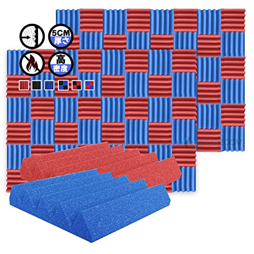 Arrowzoom スーパーダッシュ 新しい96 ピース 防音 遮音 密度26㎏/m3 作品 吸音材 楽器 緩衝材 防音材 音響泡断熱治療 消音 超強力 騒音 スタジオ 吸音材質 室内装飾 防音対策 250x250x50 mm 縮状態出荷 スタジオレコーディング wedge タイルパネルウェッジサ SD1134 青 と 赤