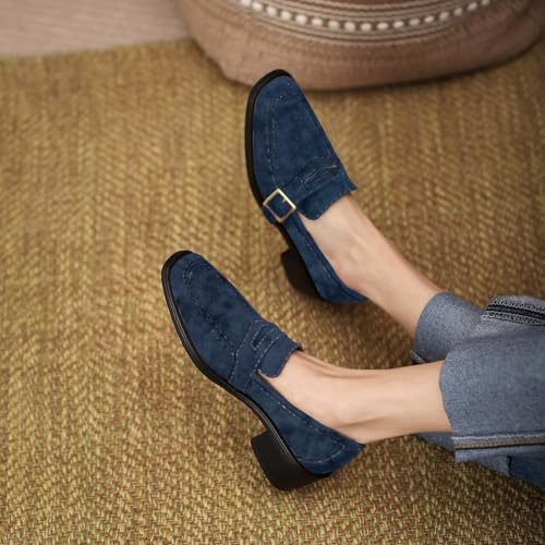 Image of MOOMMO Women Chunky Heel Penny Loafers Square Toe Buckle Slip On Comfort | Office Ladies Loafer Pumps 2 inch Stacked Block Heel Dress Loafers Oxfords Walking Dress Shoes Casual Size 4-11 M US
