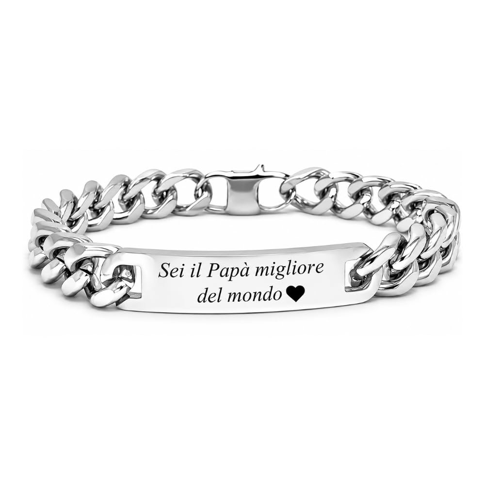 Bracciale Uomo Personalizzato con Incisione Acciaio Inox Catena Cubana Grumetta – Braccialetto Maschile con Nome Data Dedica – Design Elegante Regolabile – Idea Regalo Uomo bcc1489