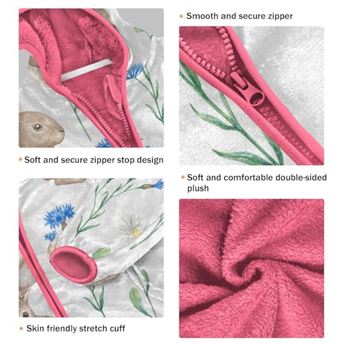 OTVEE Easter Rabbits and Flowers Kids Hoodie Jacket Fall Spring Full Zip Warm Outwear Coat3