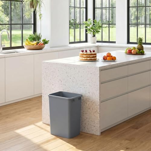 Image of 35 Quart Plastic Trash Can,9-Gallons Under Cabinet Waste Bin,2-Pack | Wide-open Top Design, 9-Gallons Slim Trash Can for Kitchen Bedroom Office Bathroom Under Sink, Easy to Clean, Gray