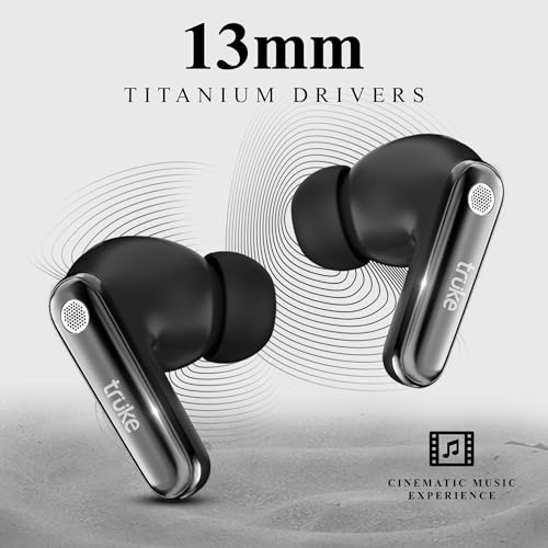 Image of truke Mega 10 True Wireless in Ear Earbuds W / 24-Bit Lossless Spatial Audio, 70H Battery Fast Charge Buds, Dual Pairing, 13mm Drivers TWS, Low Latency(40ms), Matte Finish, ENC (Jet Black)