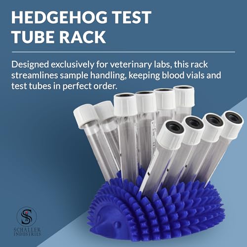 Image of S I Schaller Industries Hedgehog Test Tube Holder, 16mm - Veterinary Blood Test Tube Rack, Holds 12 Vials, Compact Fun Design Organizer for Veterinary and Research Lab Use - Royal Blue