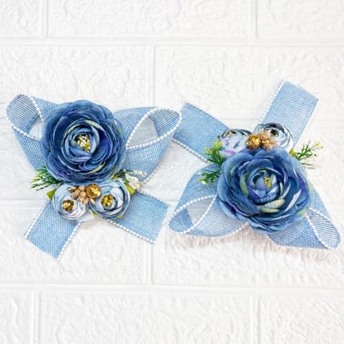 Image of ADIKALA Handmade Artificial Big Peonies 3 Flower Bunch for Trousseau Packing, Ready to use Flower Brooch Hamper for Decoration, Gift Wrapping Flowers (6, Blue D2)
