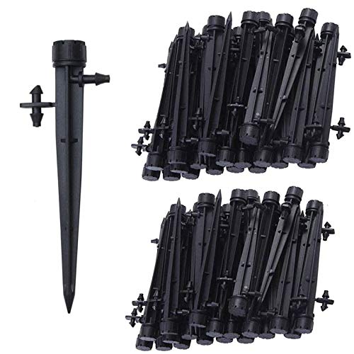 Kalolary 100 Pcs Irrigation System Drippers, 360 Degree Adjustable Irrigation Drip Emitters with Connector for 4mm/7mm Tube, Water Flow Irrigation Drippers Sprinklers for Flower Bed, Garden, Lawn