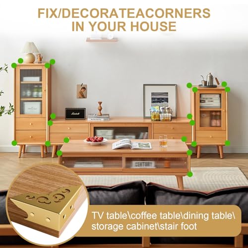 Image of 4 Pcs Corner Protectors for Furniture,Retro Style Guard Cabinet Furniture Corner Bumpers for Jewelry Box Gift Box Wooden Case Cabinet Furniture Decorative (Gold)