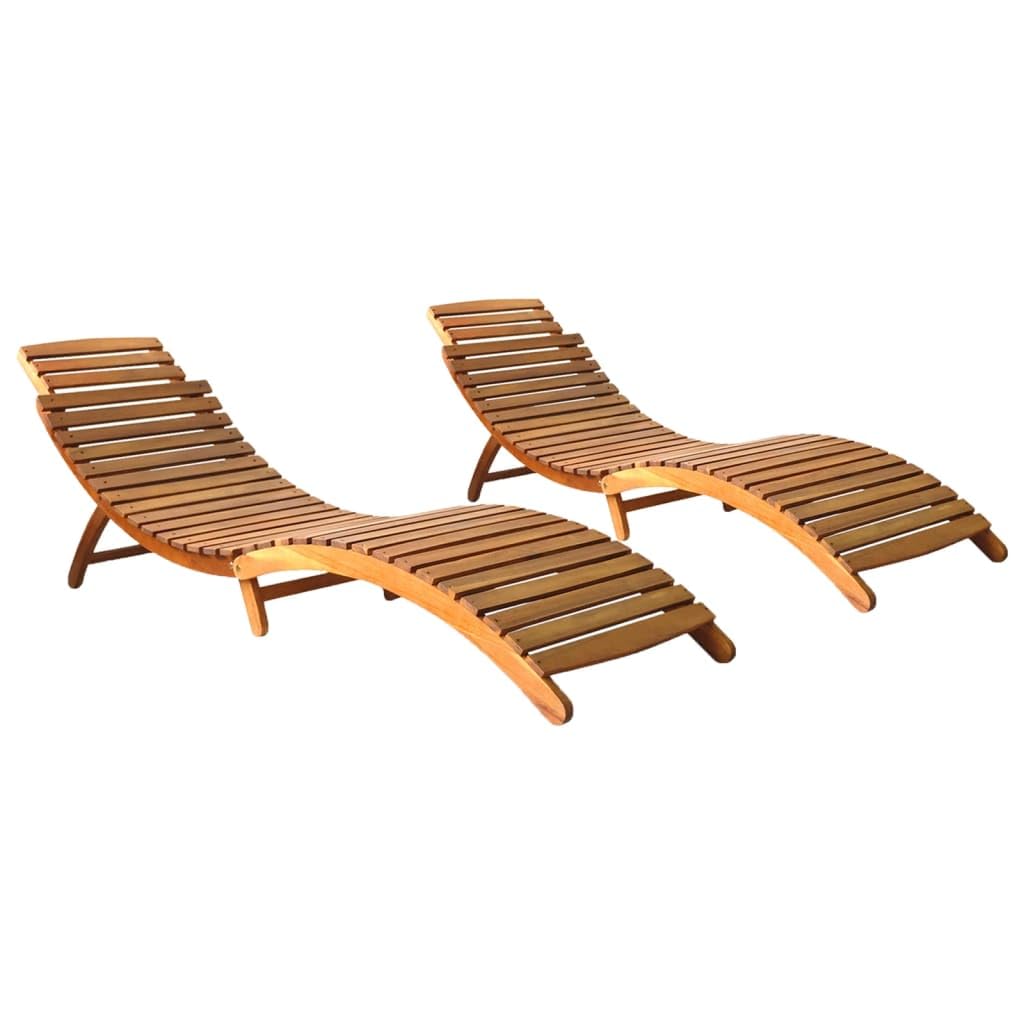 vidaXL 2X Madera Maciza de Acacia Tumbonas Hamaca Cama Salón Diván Asiento Piscina Playa Jardín Patio Terraza Balcón Exterior Muebles Decoración