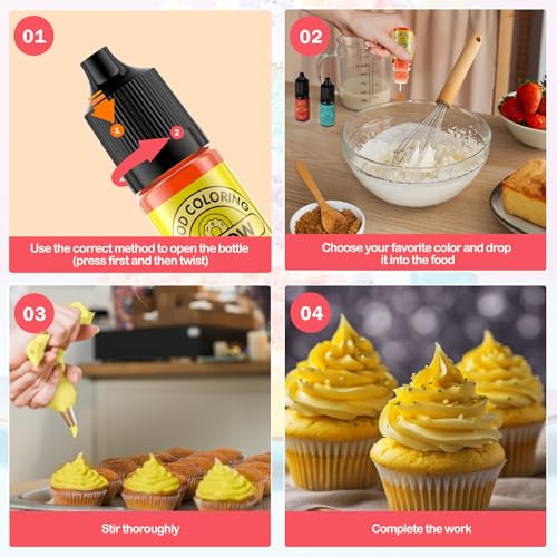 Image of Food Coloring Set for Cake Decorating Rainbow Edible Food Dye for Halloween Baking Royal Icing Cookie Supplies Gluten Free 14x12ml Food Grade Liquid Food Color Kit, 0.4 Fl. Oz /Bottles