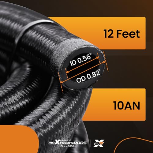 Image of maXpeedingrods 10AN 12FT Fuel Line Kit Gas Oil Line Hose AN10 Fitting Transmission Cooler Lines CPE Nylon Stainless Steel Braided+ 6 PCS -10AN Push Lock Fitting Hose End