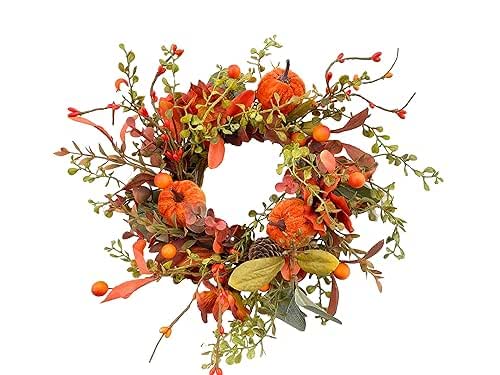 Amazon.com: Fall Candle Ring Wreath with Velvet Pumpkin, Small Autumn ...