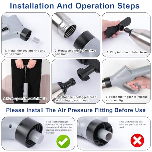 Image of CAPHONT Toilet Plunger Blaster, High Pressure Toilet Plunger, Stainless Steel Air Drain Blaster Plunge Blaster with Visual Barometer for Toilets, Bathroom Floor, Drain Sinks and Plumbing Clogs