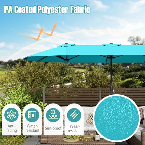 Image of Tangkula 13FT Double-sided Patio Umbrella, Extra Large Twin Table Umbrella with Crank Handle, Umbrella Base, Safety Lock, Air Vent, Outdoor Market Umbrella for Garden Pool Backyard (Turquoise)
