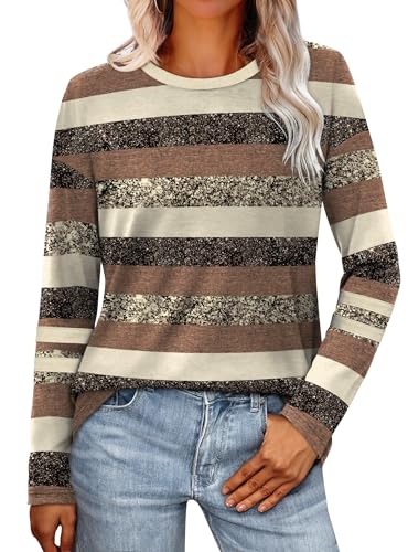 Image of Sampeel Long Sleeve Shirts for Women Color Block Casual Tops Fall Outfits 2026 Basic Tees Trendy Spring Clothes