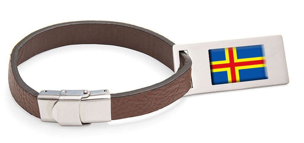 Åland-Inseln Flagge Leder Kofferanhänger Edelstahl Gravur Text