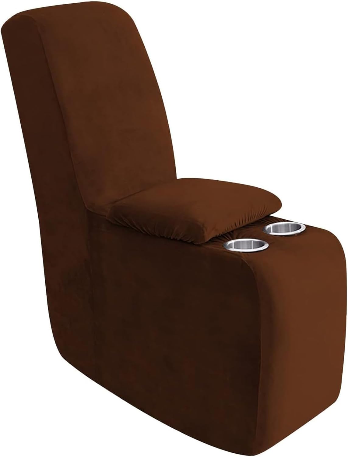 Velvet Stretch Center Console Cover for Recliner Sofa Slipcover, Thick Reclining Couch Covers for Reclining L Shape Sofa, 2-Piece Storage Console Cover with Cup Holders,Brown