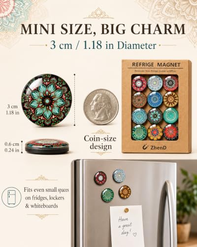 12 imanes decorativos redondos de mandala para refrigerador miniatura 2