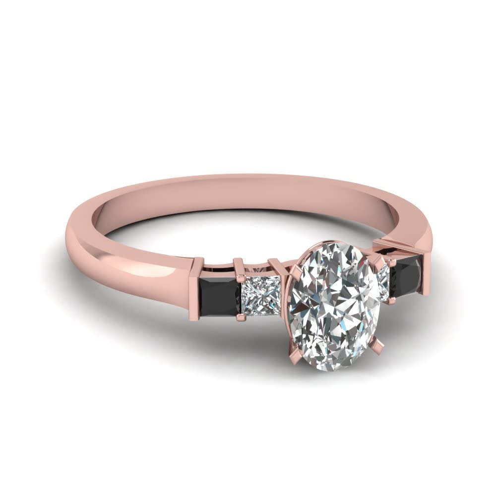 GemsOnClickChoose Your Color Aligned Grid Ring Rose Gold Plated Oval Shape Side Stone Engagement Rings for Women, Bridal, Wedding, Engagement, Anniversary, Birthday, Size H to Z