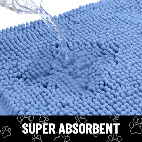Image of Smiry Dog Door Mat for Muddy Paws, Absorbent Dirt Trapper Non Slip Quick Dry Washable Chenille Mat for Mud Dogs, Entry Rug for Indoor and Outdoor (48x30 Inches, Cornflower Blue and White)