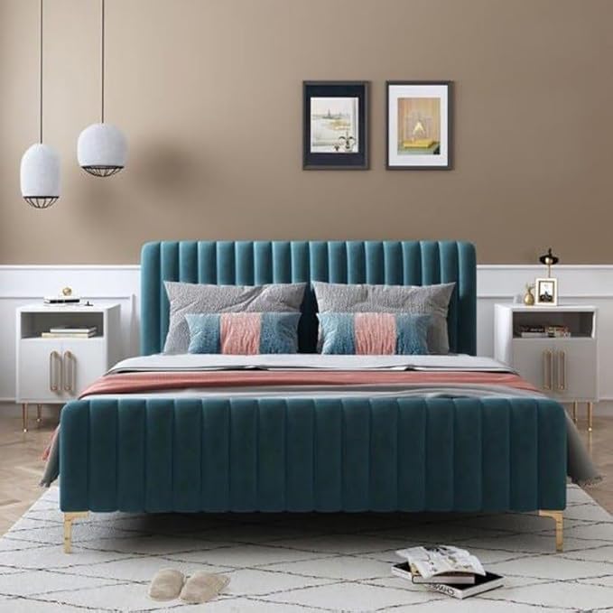 Image of Wakeup India Trevinox Queen Size Bed 78x60 Inch | Suede Fabric Bed | Bedroom Furniture | Premium Upholstery Bed | No Storage | 1 Year Warranty