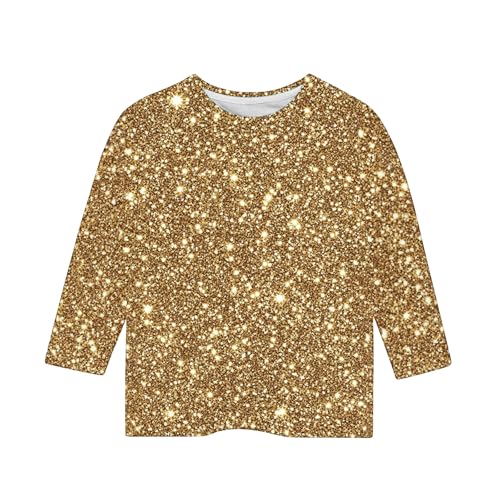 Girls Sparkly Sequin Shirts Summer Trendy Glitter 3/4 Sleeve Shirts Kids Lightweight Loose Fit Crewneck Pullover Tops3