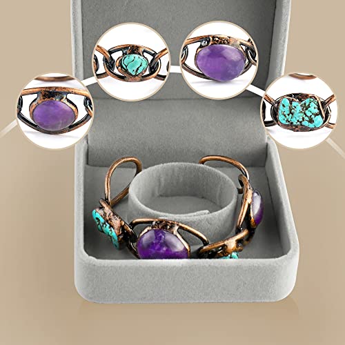 Purple Crystal Amethyst Turquoise Bracelet With Copper Open Bangle, Raw Gemstone Energy Healing Stone Handmade Bracelet, Fashion Gifts For Women #TOP5