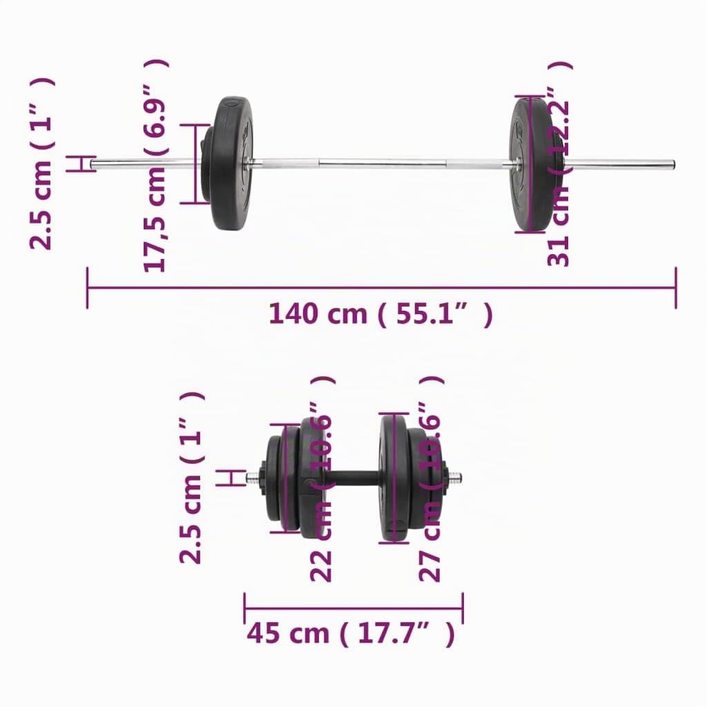 vidaXL Juego de Barras y Mancuernas con Discos Pesas Entrenamiento Levantamiento Fitness Culturismo Corporal Musculación Ejercicio Deporte 60 kg