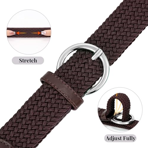 Image of JASGOOD Women Men Braided Woven Elastic Stretch Waist Belt Golf Canvas Fabric Casual Belt for Jeans Pants