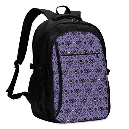 Haunted Mansion Usb Travel Laptop Backpack, Water Resistant Casual Daypack Multi-Pocket Backpack