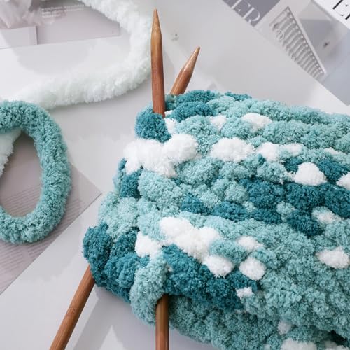 Image of MABOZOO Tie Dye Chunky Yarn 8 Pack, Blue White Multi Fluffy Jumbo Chenille, Soft Plush Bulky, Giant Thick Fuzzy Yarn for Crocheting, Hand or Arm Knitting (26 yds, 7.5 oz Each Skein)