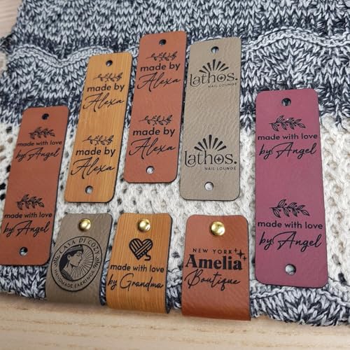 Zeus Hide 0.95 x 3 inches Faux Leather Tags for Handmade Items – Faux Leather Personalized Labels – Custom Labels for Clothing, Knitting, Hats, Beanies, Scarves – Cute Labels for Handmade Products