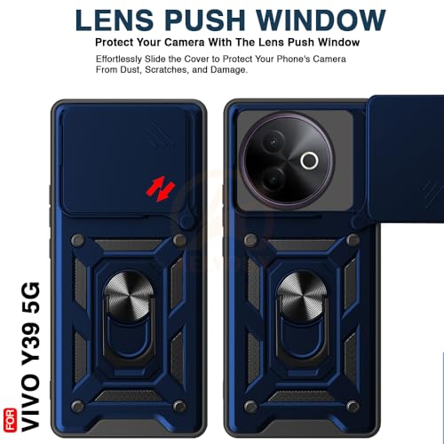 Image of Armor Bumper Back Cover Case for Vivo Y39 5G Rotating Camera Cover, Ring Holder & Kickstand | Heavy Duty & 360 Degree Protection Vivo Y39 5G Back Cover (Blue)