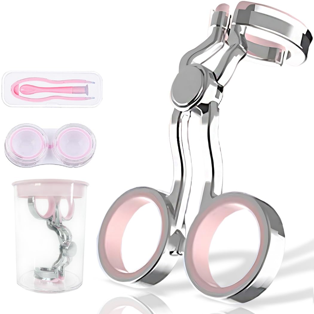 iGeyzoe - Ayudas para colocarse lentes de contacto - Ensanchador de párpados portátil - Herramienta para colocarse lentes de contacto de color con herramienta de inserción o extracción - Pinzas - Estuche para lentes de contacto rosa