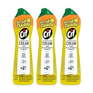 Scrub Daddy Cif Cream All Purpose Cleaner, Lemon – Multi Surface Household Cleaning Cream for Glass, Chrome, Granite, Sink, Gold, Marble & Countertops – 3 Pack (16.9 Oz Each)