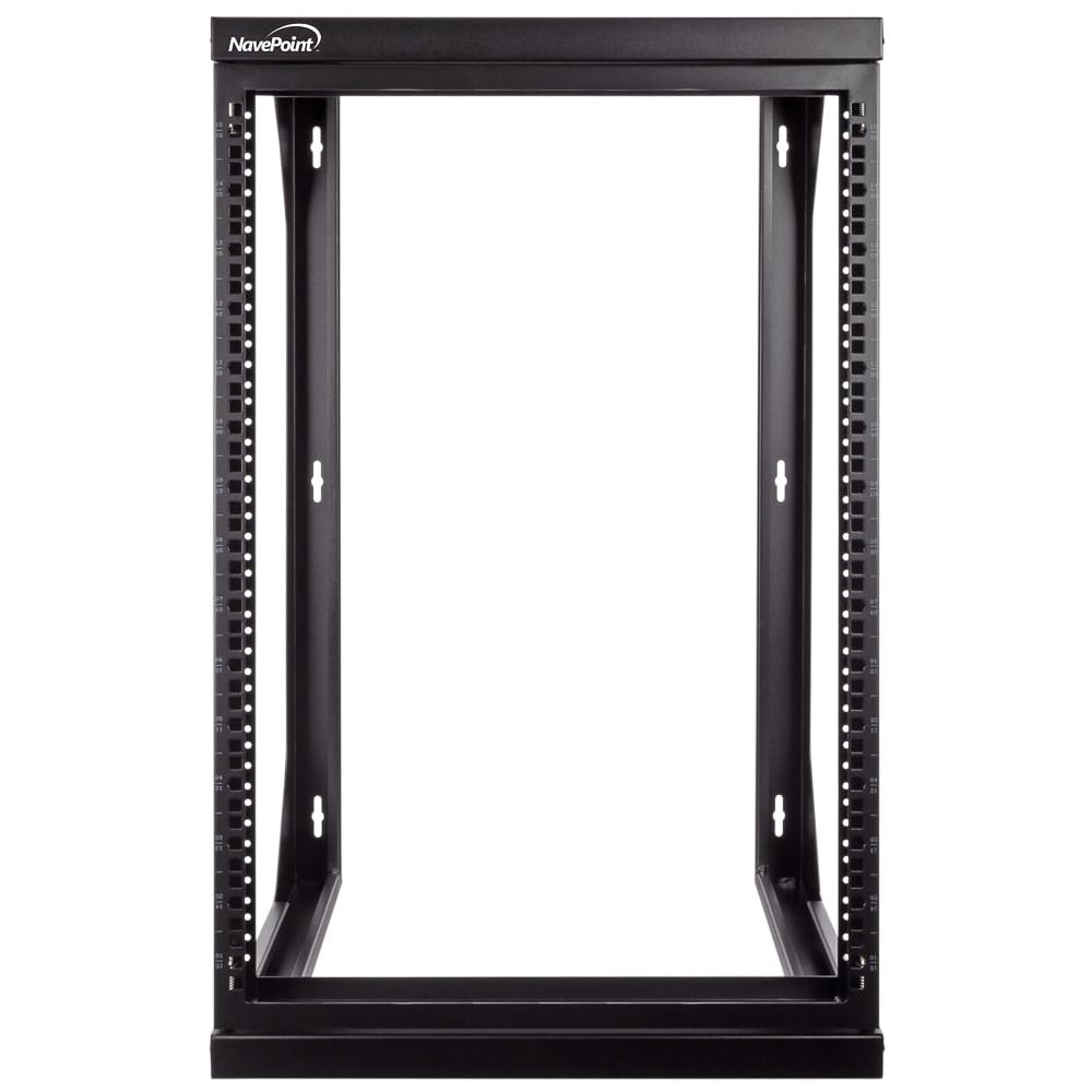 NavePoint 15U Open Frame Server Rack for 19" IT Network Equipment & A/V Devices, Free Standing or Wall Mount Rack with 180 Degrees Gate Swing, Black