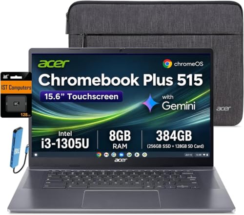 Image of Acer Chromebook Plus 515, 15.6 inch Touchscreen, Intel i3-1305U, 8GB DDR5 384GB