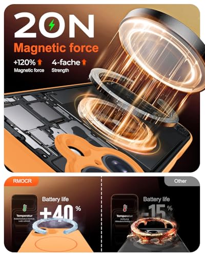 Image of Magnetic for iPhone 16 Plus Case,Shockproof Matte Cover,Orange | with Screen Protector,Compatible with MagSafe,Military Grade Drop Protection,Full Camera Protection,Non-Slip Design Case