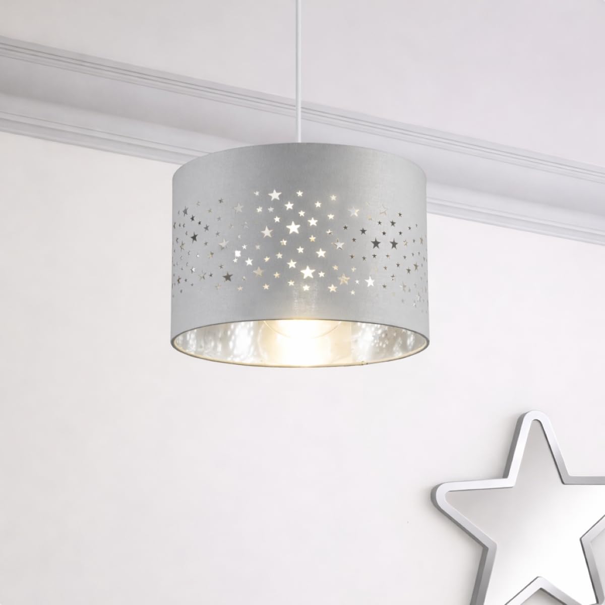 CGC Lighting Paralume per bambini, cameretta, sala giochi, design a stella, installazione semplice, non elettrico, paralumi (Grigio)