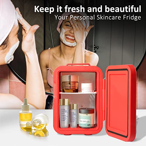 Image of Mini Skincare Fridge, 6 Liter /6 Cans Small Refrigerator Cooler Warmer 110V AC / 12V DC Personal Fridge for Bedroom, Beverage, Makeup
